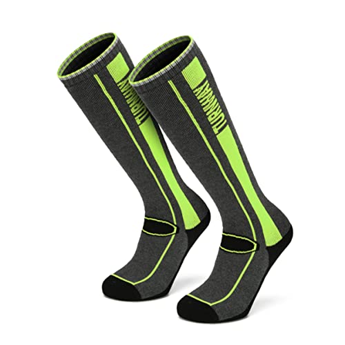 TurnWay 2-Pairs Ski Socks Over The Calf (OTC) for Skiing, Snowboarding, Winter Outdoor Activities for Men & Women (Green, Small)
