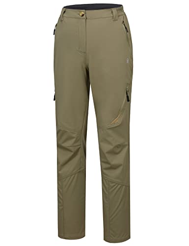 Little Donkey Andy Women’s Softshell Hiking Golf Pants Quick Dry Lightweight Outdoor Athletic Four Zipper Pockets Olive Green Large