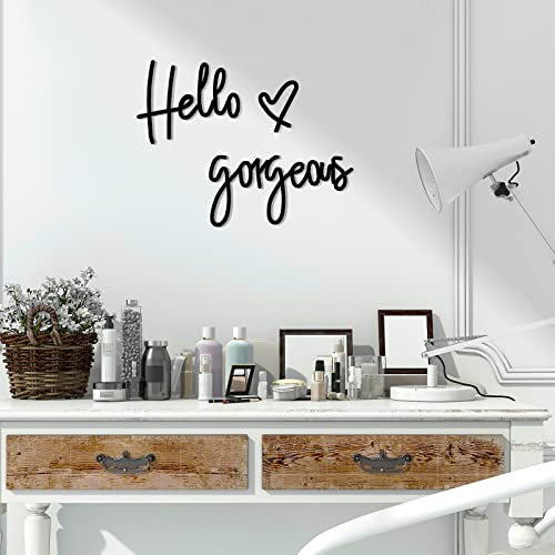 Hello Gorgeous Wall Decor Words Hello Gorgeous Sign 3D Wooden Wall Sign Hello Gorgeous Decor Wall Art for Home Room Office Door Decorations Party Supplies (Black)