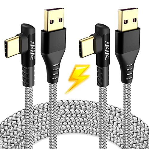 AIKRIKE USB C Cable [2-Pack, 6.6ft] 3.1A USB Type C Cable Fast Charging Right Angle, Durable Nylon Braided USB C Charging Cable Compatible with Note 10 9 8, LG, Galaxy S10 S9 S8, Type C Charger, Gold