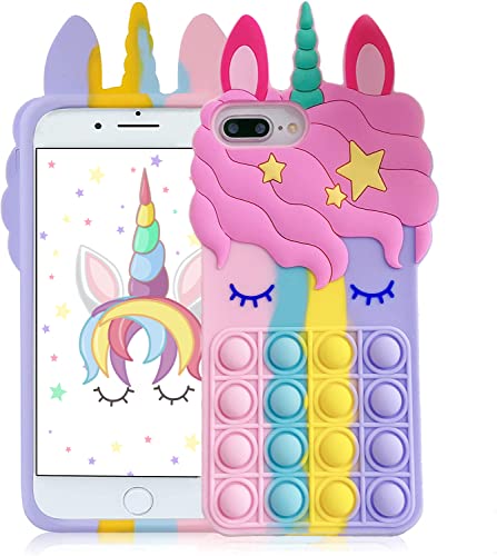 Kawaii Pop Bubbles Unicorn Phone Case for iPhone 6Plus/6SPlus/7Plus/8Plus with Blue Eyelashes Unicorn Fidget Toy Silica Gel Design for Girls iPhone (for iPhone 6 Plus/6S Plus/7 Plus/8 Plus 5.5″)