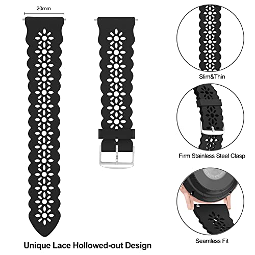Lace Silicone Band 20mm Compatible for Samsung Galaxy Watch 4 40mm 44mm/Watch 3 41mm/Active 2 Watch Bands 40mm 44mm/Watch 4 Classic 42mm 46mm, Slim Bands Soft Smartwatch Strap for Women(Black) | The Storepaperoomates Retail Market - Fast Affordable Shopping