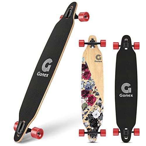 Gonex Longboard Skateboard, 42 Inch Drop Through Long Board Complete 9 Ply Maple Cruiser Carver for Girls Boys Teens Adults Beginners, Red Rose