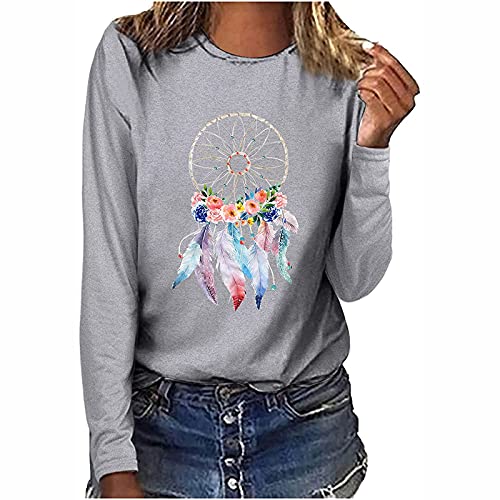 Women’s Fashion Crewneck Sweatshirts, Fall Flowers Print Long Sleeve Comfy Loose Casual Pullover Tops for Ladies