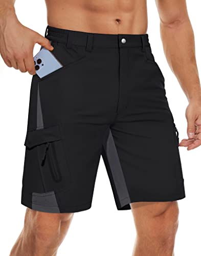 MAGCOMSEN Mens Hiking Shorts Water-Resistant Shorts with Zipper Pocket Cargo Shorts Work Shorts Outdoor Camping Shorts Summer Shorts Tactical Shorts Black