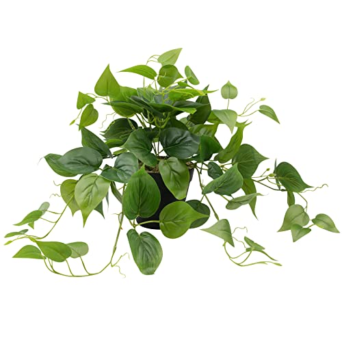 LOYWREE Artificial Plants in Pots, Faux Pothos Indoor Green Realistic Fake Plant for Home Office Garden Decoration – Black Pot