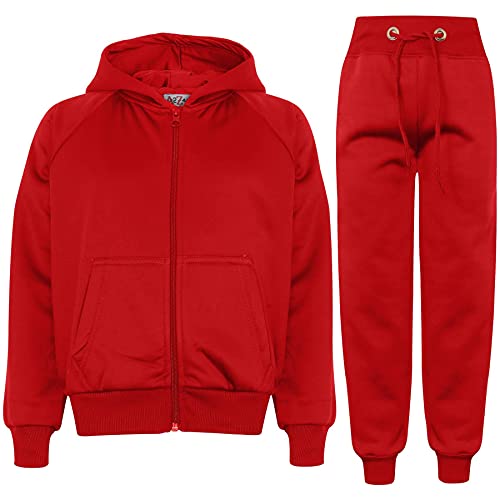 Kids Plain Tracksuit Cuffed Hoodie Red Sweatpants Casual Fashion Girls Boys