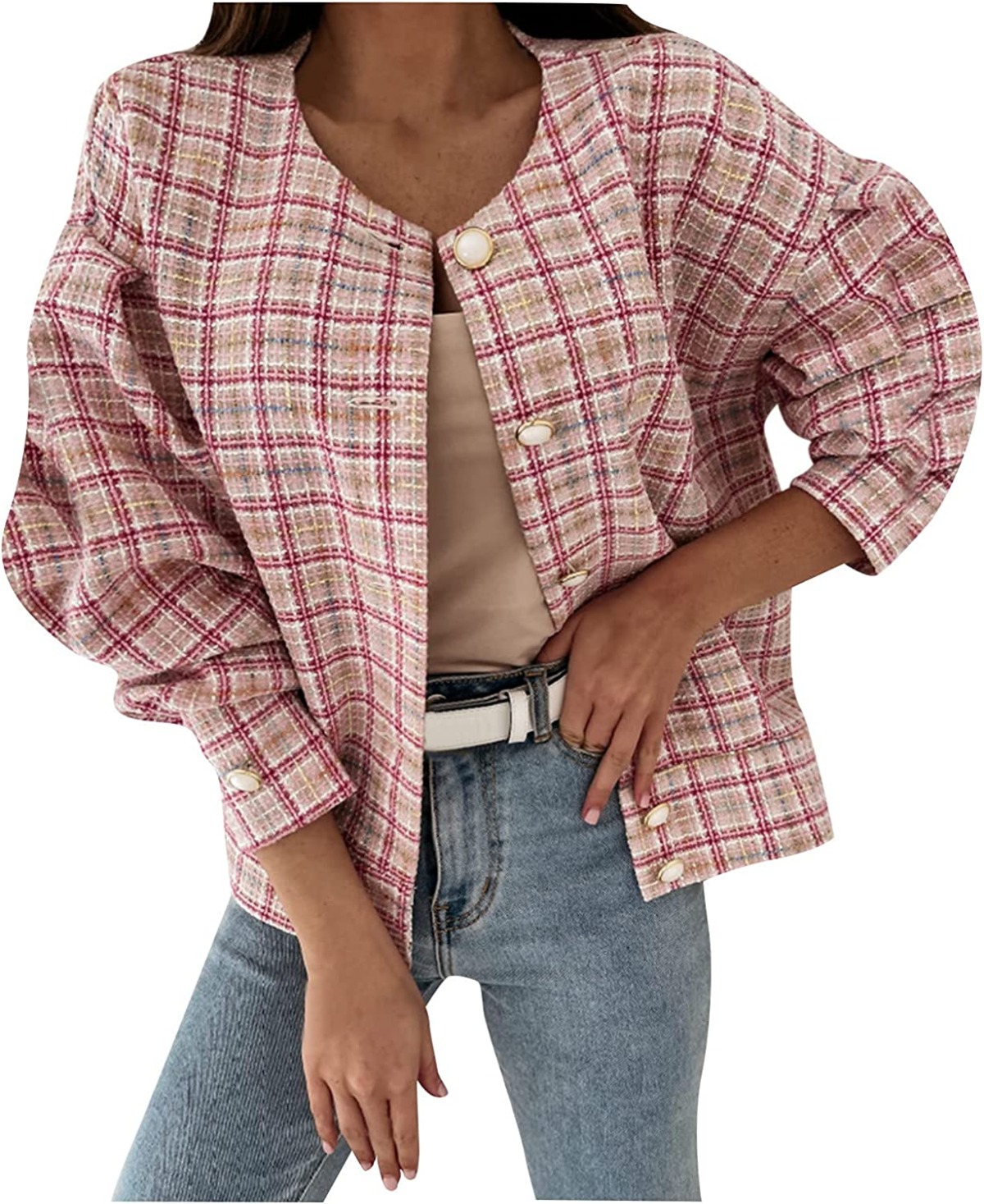 Plaid Shacket,Women’s Casual Plaid Lapel Woolen Button Up Pocketed Long Shacket Coat Plaid Flannel Shirts for Women | The Storepaperoomates Retail Market - Fast Affordable Shopping
