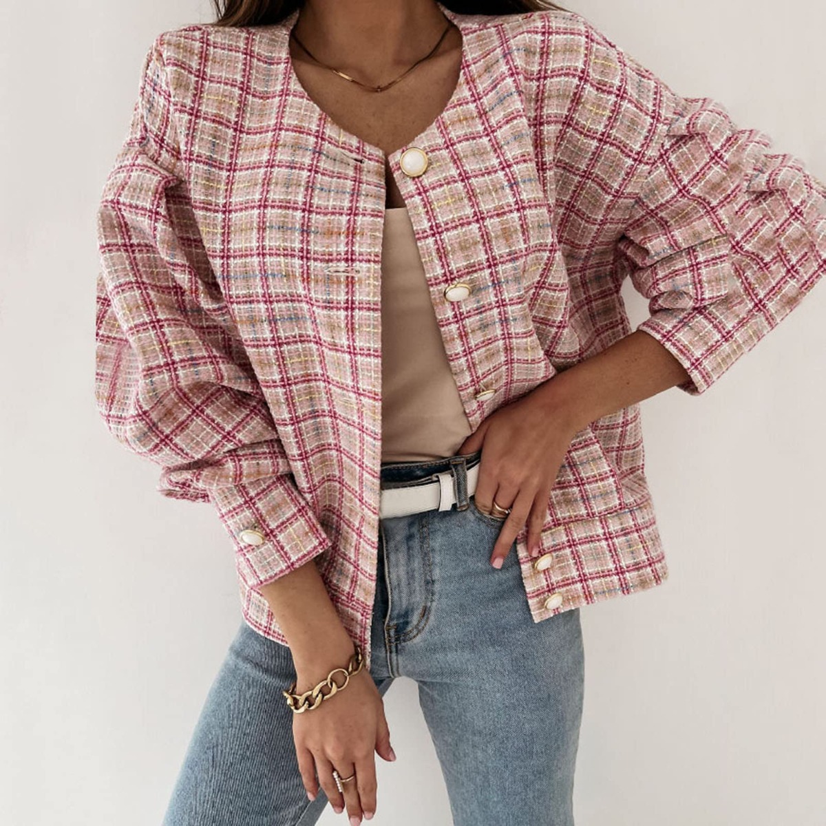 Plaid Shacket,Women’s Casual Plaid Lapel Woolen Button Up Pocketed Long Shacket Coat Plaid Flannel Shirts for Women | The Storepaperoomates Retail Market - Fast Affordable Shopping