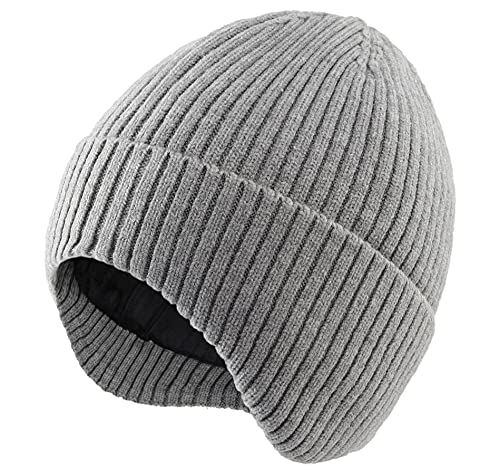 Connectyle Mens Daily Beanie Hat with Earflaps Warm Winter Hats Knit Skull Cap (Light Grey)