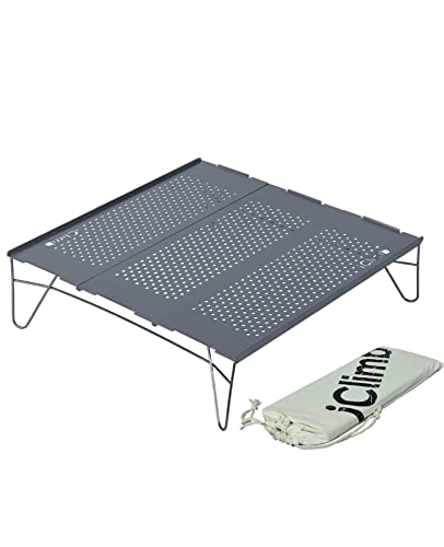 iClimb Mini Solo Folding Table Ultralight Compact for Backpacking Camping Hiking Beach Picnic (Gunmetal, L)