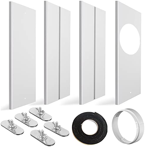Portable Air Conditioner Window Kit with Coupler, Vertical/Horizontal Sliding Window AC Vent Kit, Adjustable Length from 17″ to 60″ AC Window Seal Plates Kit for 5.9″/15 cm Exhaust Hose
