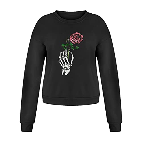 Halloween Oversized Sweatshirts for Women Casual Crewneck Loose Fit Long Sleeve Skeleton Pumpkin Soft Pullover Sweaters | The Storepaperoomates Retail Market - Fast Affordable Shopping