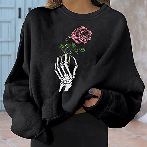 Halloween Oversized Sweatshirts for Women Casual Crewneck Loose Fit Long Sleeve Skeleton Pumpkin Soft Pullover Sweaters | The Storepaperoomates Retail Market - Fast Affordable Shopping