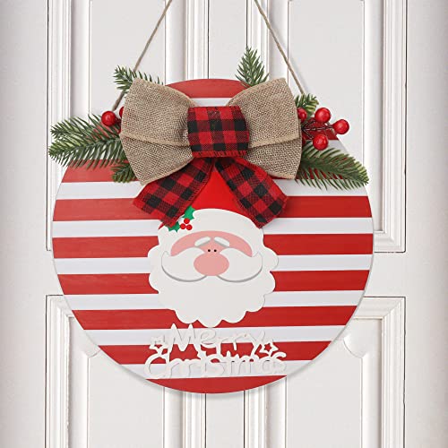 YUIUASHL Christmas Wreath – Winter Merry Christmas Red and White Santa Claus Decoration, Christmas Welcome Doorplate Wreath Front Door Decoration for The Front Porch of Rural farmhouses