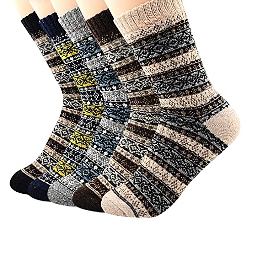 Zando Knit Pattern Mens Winter Socks Winter Warm Outdoor Crew Socks for Womens Crew Cut Cashmere Retro Thick Wool Socks D Diamond One Size
