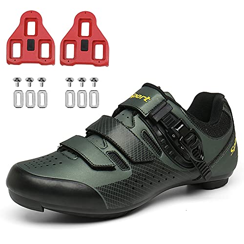 Mens Womens Road Bike Cycling Shoes Indoor Peloton Bike Riding Shoes with Cleats Clip Compatable SPD Delta Lock Pedal Green 280