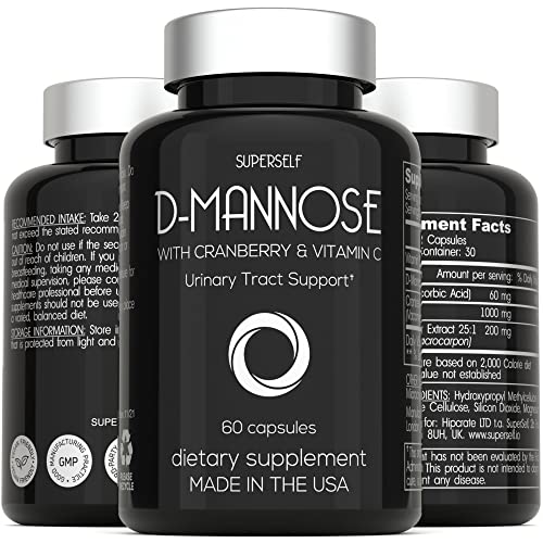 D-Mannose 1000mg Capsules – D Mannose with Cranberry Extract and Vitamin C – 60 Capsules 500mg High Strength – Urinary Tract Health for Women & Men – Vegan & Non-GMO – Fast-Acting Natural UTI Support