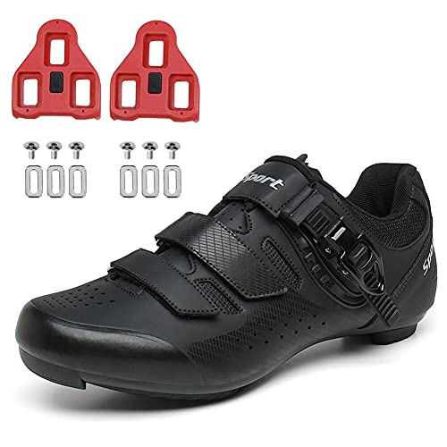 Mens Womens Road Bike Cycling Shoes Indoor Peloton Bike Riding Shoes with Cleats Clip Compatable SPD Delta Lock Pedal Black 240