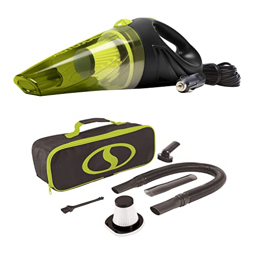 Auto Joe ATJ-V501 12-Volt Portable Car Vacuum Cleaner w/16-Foot Cable, Interior Auto Detailing Accessory Kit, HEPA Filter x2 and Storage Bag, Green