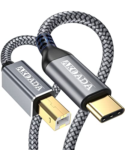 AkoaDa USB C to Printer Cable 10ft, USB C to USB B Male Scanner Cord Compatible with DIMI, Google Chromebook Pixel, MacBook Pro, HP Canon Printers, iPad Pro and More Type-C Devices/Laptops(Grey)