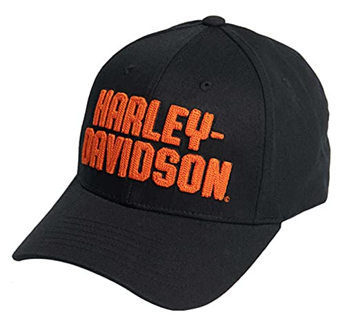 Harley-Davidson Men’s Chain Stitch Curved Bill Stretch Fit Baseball Cap (S/M) Black