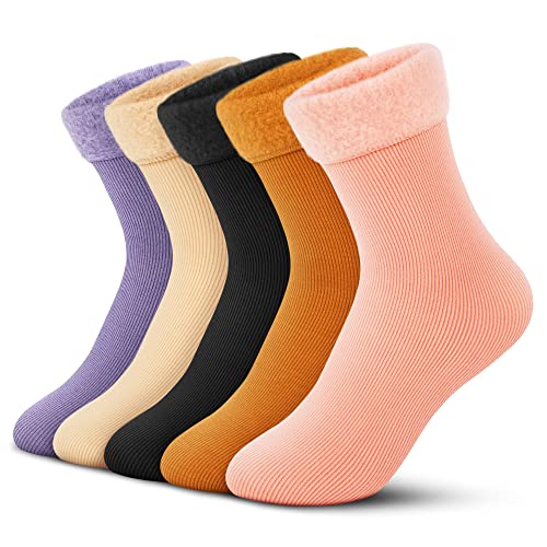 WSGALARY Fuzzy Socks for Women Gifts Thick Crew Fluffy Warm Winter Boot Socks Athletic Casual Cozy Heated Slipper Socks