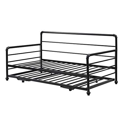 Bellemave Twin Size Metal Daybed with Adjustable Trundle, Heavy-Duty Steel Daybed with Pop Up Trundle, Black | The Storepaperoomates Retail Market - Fast Affordable Shopping