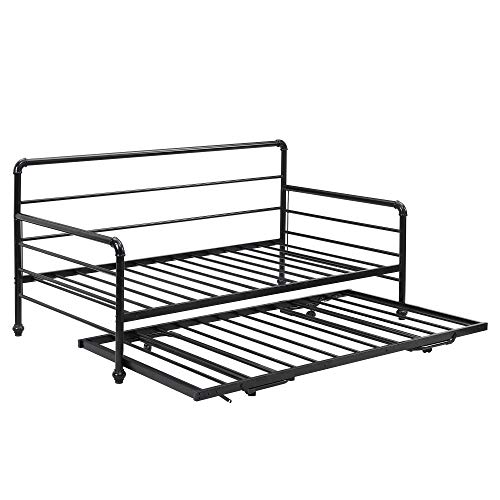Bellemave Twin Size Metal Daybed with Adjustable Trundle, Heavy-Duty Steel Daybed with Pop Up Trundle, Black | The Storepaperoomates Retail Market - Fast Affordable Shopping