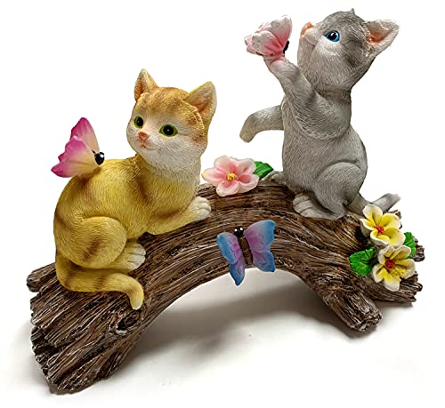 VP Home Kittens on a Log Solar Powered LED Outdoor Decor Garden Light Great Addition for Your Garden, Solar Powered Light Garden, Christmas Decorations Gifts for Outside Patio Lawn