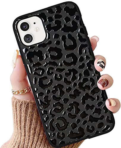 PAPCOOL Leopard Case Compatible with iPhone 12/12 Pro, Black Cheetah Print Pattern Design, Cute Fashion Slim Soft TPU Shockproof Protective Phone Cover for Women Men Leopard Pattern 6.1″