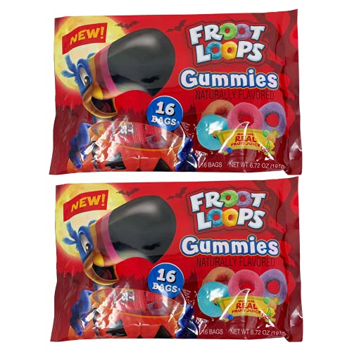 Kelloggs Froot Loops Gummies 16 Individually Wrapped Packs Halloween Trick Or Treat Candy, 16 Count (Pack of 2)