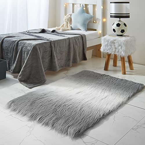 Heritage Kids Shaggy Long Hair Faux Fur Rectangular Area Rug for Kids Rooms, Teens, Nurserys, Playrooms, 30″x46″L, Ombre Grey, (WK699300)