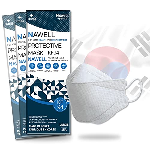 [20Packs] KF94 – Face Mask for Adult (White) [Made in Korea] [20 Individually Packaged] NAWELL Premium KF94 Certified Face Safety White Dust Mask for Adult