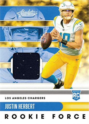 2020 Panini Absolute Rookie Force Relics Football #3 Justin Herbert Player Worn Jersey Rookie Card