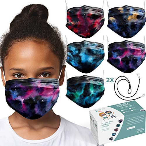 Disposable Kids Face Mask Individually Wrapped 3 Ply Pattern Masks – Galaxy Design – Children Boys Girls Daily Use – 50 Pack