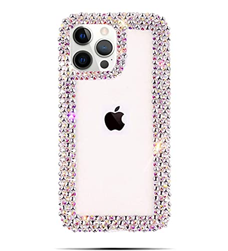 Bonitec Compatible with iPhone 13 Pro Max Case for Women Girls 3D Glitter Sparkle Bling Case Luxury Shiny Cute Crystal Charms Rhinestone Diamond Bumper Clear Protective Cases Cover Clear