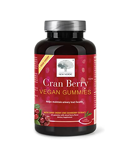 NEW NORDIC Cranberry Vegan Gummies | Urinary Tract, UTI & Bladder Support | Balance & Cleanse with Cran Berry & Sour Cherry | Gluten Free | for Women and Men | 60 Count (Pack of 1)