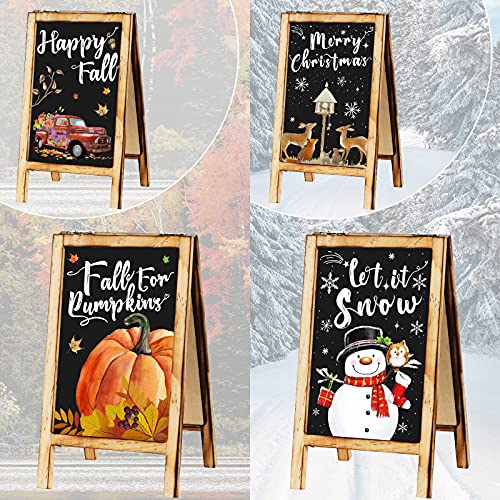 2 Pieces Christmas Mini Easel with Double-Sided Holiday Messages Sign Winter Tiered Tray Decoration Set Snowman Table Decor Sign for Home Decor