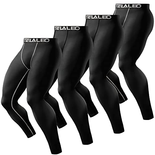 TELALEO 4 Pack Men’s Compression Pants Leggings Sports Tights Athletic Baselayer Workout Running Black XXL