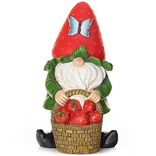 VP Home Strawberry Gnome Solar Powered LED Outdoor Decor Garden Light Great Addition for Your Garden, Solar Powered Light Garden Gnome, Christmas Decorations Gifts