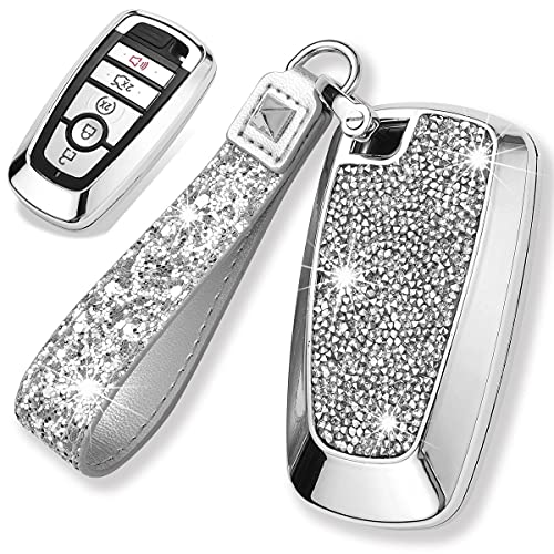 Royalfox(TM) 3 4 5 Buttons 3D Bling keyless Entry Remote Smart Key Fob case Cover for 2017 2018 2019 2020 2021 2022 Ford Mustang Explorer Edge Fusion F150 F250 F350 F450 F550 (Silver)