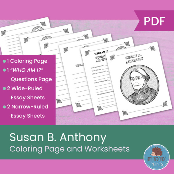 Susan B. Anthony Coloring Page and Worksheets