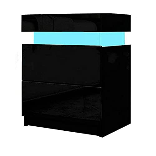 LED Nightstands,Nightstand for Bedroom High Gloss Multi-Colour Led Backlight Night Stands,2 Drawers Night Stand Storage Shelf Bedside Side Table Bedside Table Furniture with Remote Control,Black