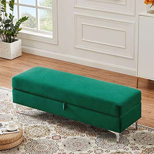 CITYLIGHT Ottoman with Storage for Bedroom, Storage Ottoman Bench Modern Velvet Upholstered Bench Metal Legs for Living Room, Entryway, or Bedroom, Holds Up to 500 Pounds (Green)