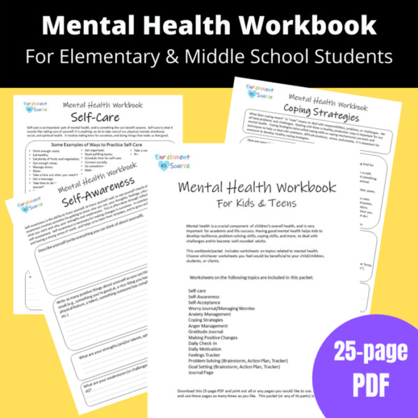 Mental Health Workbook Packet for Elementary and Middle School Students