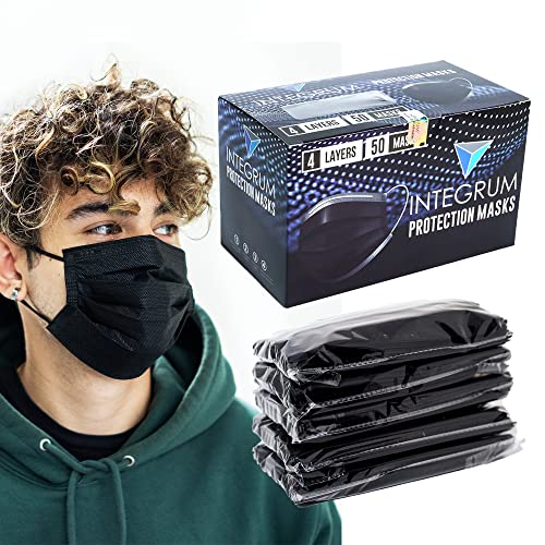 Bold All Black Disposable Protection Face Masks 4-Ply (50 pack) by Integrum