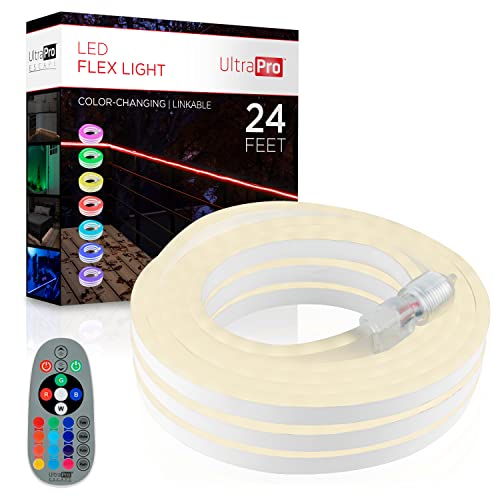 UltraPro Escape 24ft Color Changing LED Light Strip, Indoor/Outdoor Rope Lights, Flexible Neon Lights, Linkable, Plug-in, Bedroom, Under Cabinet, Accent Light, Living Room, Balcony, Deck, 60837