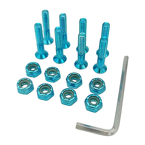 Newmind Skateboard Hardware 8PCS Bolts Set and All-in-One Skate Tools Portable Skateboard Accessory with L Allen Wrench – Blue