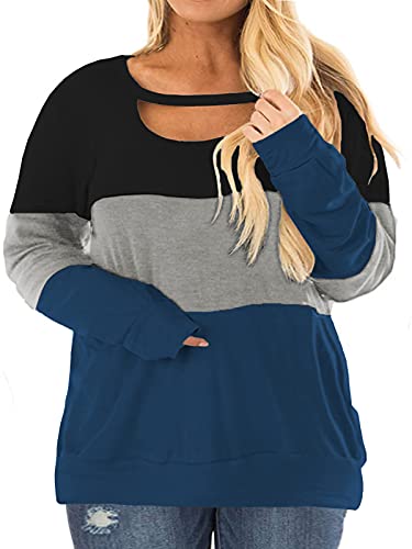 Womens Oversized Sweatshirt Casual Color Block Winter Pullover Tops F 16W